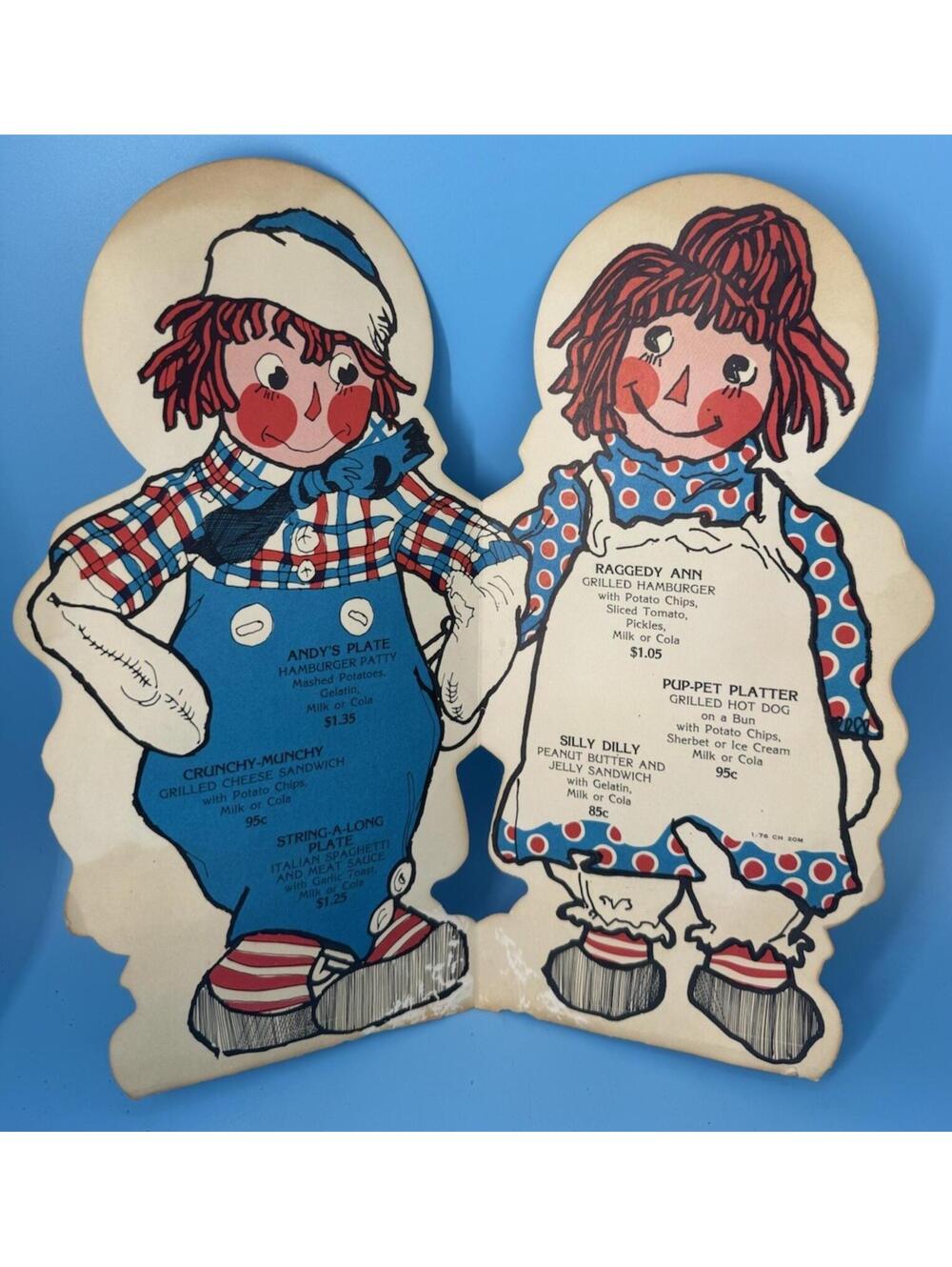 VTG Los Angeles BROADWAY DEPT STORE MOPPET MENU RAGGEDY ANN & ANDY CHILDS MENU